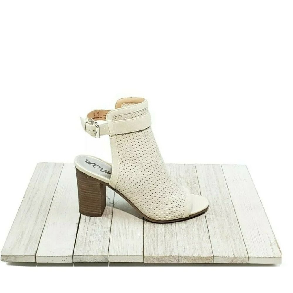Sam Eldeman Emmie Bootie Heel Perforated Ankle Strap Peep Toe Taupe Leather US 7